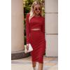 imagePRETTYGARDEN Womens Long Sleeve Midi Bodycon Dresses Casual Crewneck Cut Out Ribbed Knit Fitted Pencil DressRed