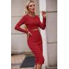 imagePRETTYGARDEN Womens Long Sleeve Midi Bodycon Dresses Casual Crewneck Cut Out Ribbed Knit Fitted Pencil DressRed