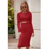 imagePRETTYGARDEN Womens Long Sleeve Midi Bodycon Dresses Casual Crewneck Cut Out Ribbed Knit Fitted Pencil DressRed