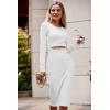 imagePRETTYGARDEN Womens Long Sleeve Midi Bodycon Dresses Casual Crewneck Cut Out Ribbed Knit Fitted Pencil DressWhite