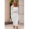 imagePRETTYGARDEN Womens Long Sleeve Midi Bodycon Dresses Casual Crewneck Cut Out Ribbed Knit Fitted Pencil DressWhite