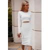 imagePRETTYGARDEN Womens Long Sleeve Midi Bodycon Dresses Casual Crewneck Cut Out Ribbed Knit Fitted Pencil DressWhite