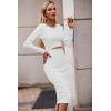 imagePRETTYGARDEN Womens Long Sleeve Midi Bodycon Dresses Casual Crewneck Cut Out Ribbed Knit Fitted Pencil DressWhite