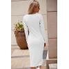 imagePRETTYGARDEN Womens Long Sleeve Midi Bodycon Dresses Casual Crewneck Cut Out Ribbed Knit Fitted Pencil DressWhite