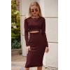 imagePRETTYGARDEN Womens Long Sleeve Midi Bodycon Dresses Casual Crewneck Cut Out Ribbed Knit Fitted Pencil DressWine Red