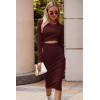 imagePRETTYGARDEN Womens Long Sleeve Midi Bodycon Dresses Casual Crewneck Cut Out Ribbed Knit Fitted Pencil DressWine Red