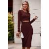 imagePRETTYGARDEN Womens Long Sleeve Midi Bodycon Dresses Casual Crewneck Cut Out Ribbed Knit Fitted Pencil DressWine Red