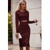 imagePRETTYGARDEN Womens Long Sleeve Midi Bodycon Dresses Casual Crewneck Cut Out Ribbed Knit Fitted Pencil DressWine Red