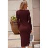 imagePRETTYGARDEN Womens Long Sleeve Midi Bodycon Dresses Casual Crewneck Cut Out Ribbed Knit Fitted Pencil DressWine Red