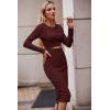 imagePRETTYGARDEN Womens Long Sleeve Midi Bodycon Dresses Casual Crewneck Cut Out Ribbed Knit Fitted Pencil DressWine Red