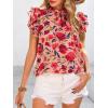 imagePRETTYGARDEN Womens Ruffle Short Sleeve Summer Tops 2025 Trendy Floral Trim Neck Casual Dressy Chiffon Boho Blouses ShirtsRed Flower