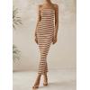 imagePRETTYGARDEN Womens Summer Bodycon Maxi Tube Dress Ribbed Strapless Side Slit Long Going Out Casual Elegant Party DressesWide Striped Brown White