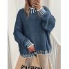 imagePRETTYGARDEN Womens Winter Oversized Pullover Sweaters Long Sleeve Mock Neck Chunky Knit Slouchy Jumper TopsGrey Blue