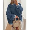 imagePRETTYGARDEN Womens Winter Oversized Pullover Sweaters Long Sleeve Mock Neck Chunky Knit Slouchy Jumper TopsGrey Blue