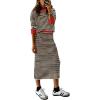imagePRETTYGARDEN Womens 2 Piece Striped Sweater Sets Fall Long Sleeve Knit Pullover Pencil Skirts Matching Travel OutfitsBeige Black Stripe