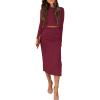 imagePRETTYGARDEN Womens 2024 Fall 2 Piece Outfits Track Suits Long Sleeve Crop Tops Bodycon Midi Skirt Slit Dress Matching SetsWine Red