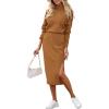 imagePRETTYGARDEN Womens 2024 Winter 2 Piece Tracksuit Long Sleeve Turtleneck Ribbed Top and Midi Skirt Dress SetsBrown