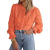 imagePRETTYGARDEN Womens Dressy Casual Lace Blouse Long Sleeve Button Up Shirts Tops Fall Fashion ClothesOrange