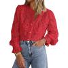 imagePRETTYGARDEN Womens Dressy Casual Lace Blouse Long Sleeve Button Up Shirts Tops Fall Fashion ClothesRed