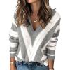 imagePRETTYGARDEN Womens Fashion Long Sleeve Striped Color Block Knitted Sweater Crew Neck Loose Pullover Jumper TopsStriped Light Grey