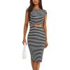 imagePRETTYGARDEN Womens Long Sleeve Midi Bodycon Dresses Casual Crewneck Cut Out Ribbed Knit Fitted Pencil DressStriped Black