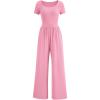 imagePRETTYGARDEN Womens Summer One Piece Jumpsuits Dressy Casual Short Sleeve Square Neck Wide Leg Jumpsuit RompersLight Pink