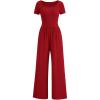 imagePRETTYGARDEN Womens Summer One Piece Jumpsuits Dressy Casual Short Sleeve Square Neck Wide Leg Jumpsuit RompersRed