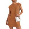 imagePRETTYGARDEN Womens Summer Short T Shirt Dress Cap Sleeve Crew Neck Casual Loose Basic Mini DressesBrown Yellow