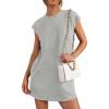 imagePRETTYGARDEN Womens Summer Short T Shirt Dress Cap Sleeve Crew Neck Casual Loose Basic Mini DressesLight Grey