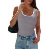 imagePRETTYGARDEN Womens Summer Tank Top Ribbed Knit Scoop Neck Sleeveless Color Block Slim Fitted Tops Basic Casual Tee ShirtsMid Grey