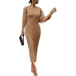 imagePRETTYGARDEN Womens Fall 2 Piece Outfits Bodycon Maxi Tank Pullover Sweater Dress And Long Sleeve Cropped Cardigan Knit SetsKhaki