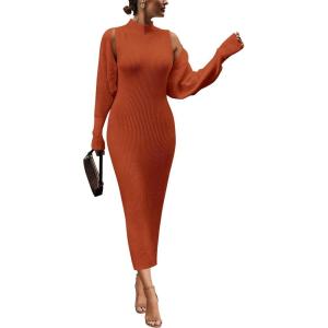imagePRETTYGARDEN Womens Fall 2 Piece Outfits Bodycon Maxi Tank Pullover Sweater Dress And Long Sleeve Cropped Cardigan Knit SetsOrange