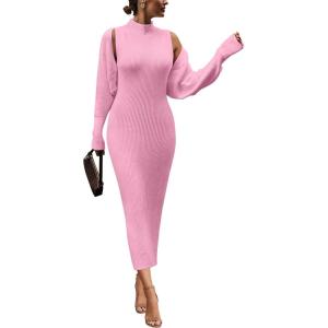 imagePRETTYGARDEN Womens Fall 2 Piece Outfits Bodycon Maxi Tank Pullover Sweater Dress And Long Sleeve Cropped Cardigan Knit SetsPink