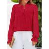 imagePRETTYGARDEN Lace Long Sleeve Tops for Women Eyelet Blouses Dressy Casual Hollow Out Button Down Shirts Spring Fashion 2025Red