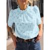 imagePRETTYGARDEN Summer Tops for Women 2025 Trendy Short Sleeve Eyelet Embroidered Dressy Casual Blouse ShirtsLight Blue