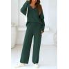 imagePRETTYGARDEN Womens 2 Piece Pullover Sweater Set Oversized V Neck Top Wide Leg Pants Fall Winter Fuzzy Lounge OutfitDark Green