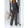 imagePRETTYGARDEN Womens 2 Piece Pullover Sweater Set Oversized V Neck Top Wide Leg Pants Fall Winter Fuzzy Lounge OutfitDark Grey