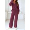 imagePRETTYGARDEN Womens 2 Piece Pullover Sweater Set Oversized V Neck Top Wide Leg Pants Fall Winter Fuzzy Lounge OutfitDark Purple