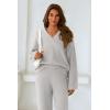 imagePRETTYGARDEN Womens 2 Piece Pullover Sweater Set Oversized V Neck Top Wide Leg Pants Fall Winter Fuzzy Lounge OutfitLight Grey