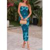 imagePRETTYGARDEN Womens 2025 Summer Floral Bodycon Maxi Dresses Ribbed Strapless Tube Casual Boho Party Long DressFloral Lake Blue