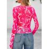 imagePRETTYGARDEN Womens Mesh Long Sleeve Top 2025 Trendy Spring See Through Sheer Blouse Leopard Fitted Going Out Layering ShirtsFloral Rose Red