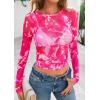 imagePRETTYGARDEN Womens Mesh Long Sleeve Top 2025 Trendy Spring See Through Sheer Blouse Leopard Fitted Going Out Layering ShirtsFloral Rose Red