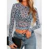 imagePRETTYGARDEN Womens Mesh Long Sleeve Top 2025 Trendy Spring See Through Sheer Blouse Leopard Fitted Going Out Layering ShirtsLeopard Light Blue