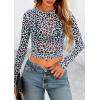 imagePRETTYGARDEN Womens Mesh Long Sleeve Top 2025 Trendy Spring See Through Sheer Blouse Leopard Fitted Going Out Layering ShirtsLeopard Light Blue