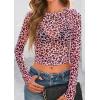 imagePRETTYGARDEN Womens Mesh Long Sleeve Top 2025 Trendy Spring See Through Sheer Blouse Leopard Fitted Going Out Layering ShirtsLeopard Pink