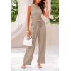 imagePRETTYGARDEN Womens Summer 2 Piece Outfits Ribbed Knit Lounge Sets Tracksuit Sleeveless Crop Tank Tops Wide Leg Casual PantsKhaki