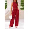 imagePRETTYGARDEN Womens Summer 2 Piece Outfits Ribbed Knit Lounge Sets Tracksuit Sleeveless Crop Tank Tops Wide Leg Casual PantsRed