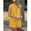 imagePRETTYGARDEN Womens Summer 2 Piece Outfits Sleeveless Matching Sets Button Down V Neck Vest Waistcoat and Pockets ShortsYellow