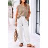 imagePRETTYGARDEN Womens Two Piece Outfits Sweater Sets Knit Pullover Tops And High Waisted Pants Matching Tracksuit Sweatsuit SetButton Khaki Beige White