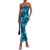 imagePRETTYGARDEN Womens 2025 Summer Floral Bodycon Maxi Dresses Ribbed Strapless Tube Casual Boho Party Long DressFloral Lake Blue